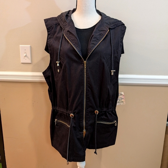 NWT. VINTAGE Jones New York long cotton hooded vest. Size medium. - Picture 1 of 9